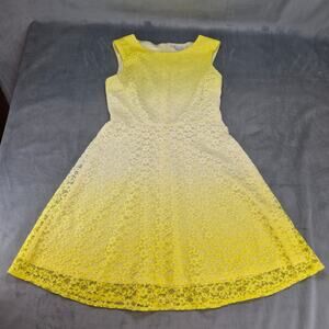 Sandra Darren Floral Crochet Lace Yellow Ombre Womens Sleevless Shift Dress 10